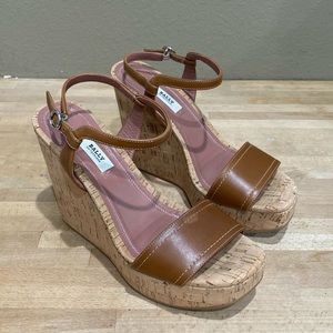 Bally Switzerland Women’s 7.5 Clivya Cork Wedge Brown Open Toe Platform Heels